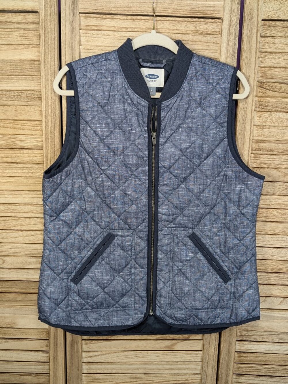 Old Navy Quilted Sleeveless Zip-Front Vest in Chambray Navy Size Large